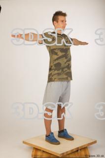 Whole body army tshirt light gray shorts modeling t pose…